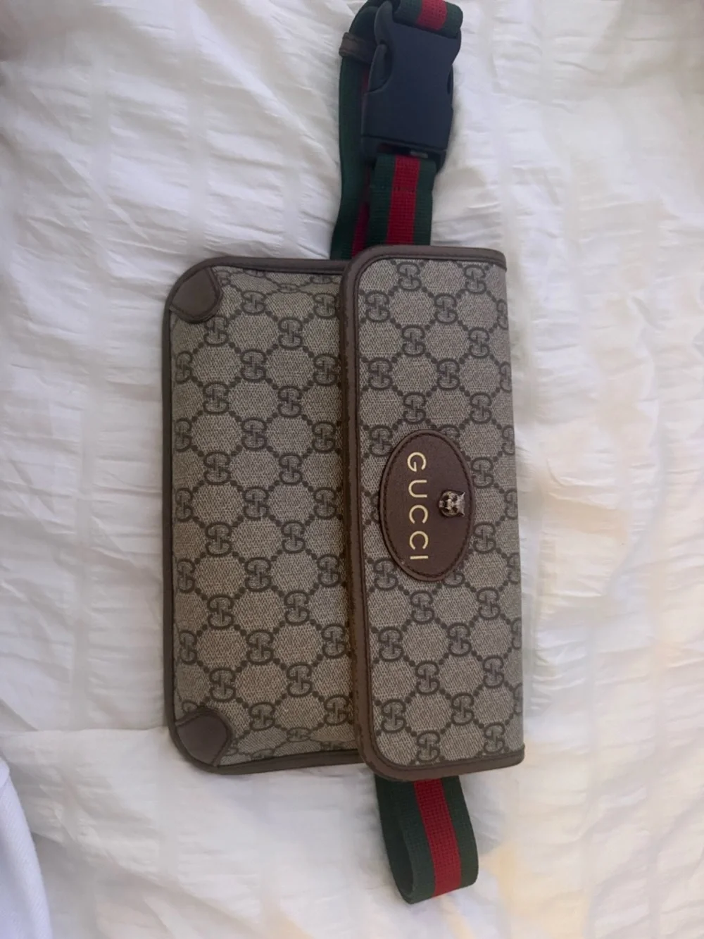 Gucci Tan GG Canvas Belt Bag with Green-Red Web Strap - Picture 1 of 7